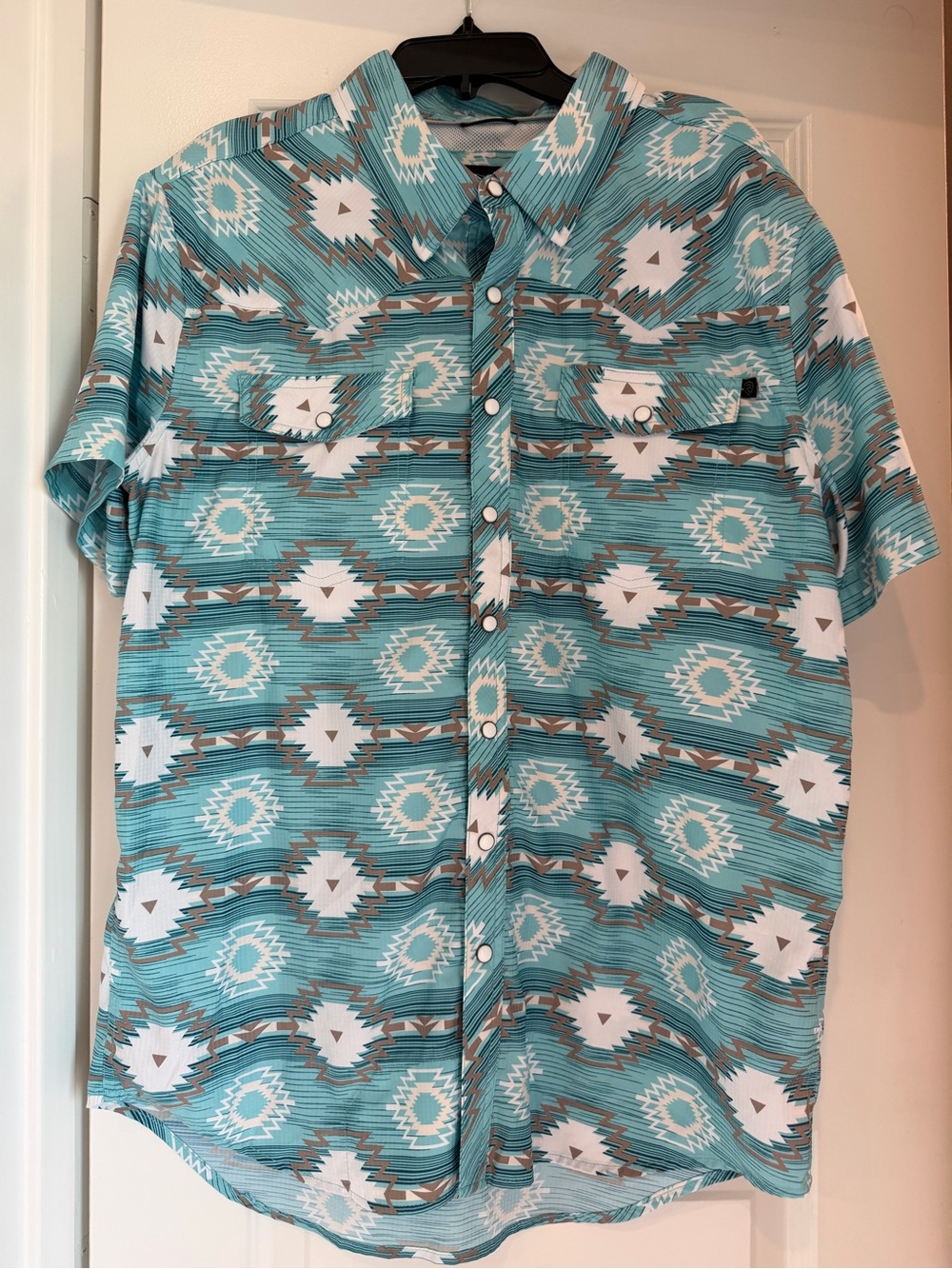 Rock & Roll Denim Men’s M Turquoise Aztec Pearl Snap Western Shirt